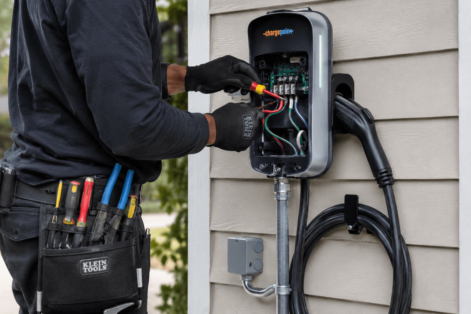 Electrician installing an EV charger